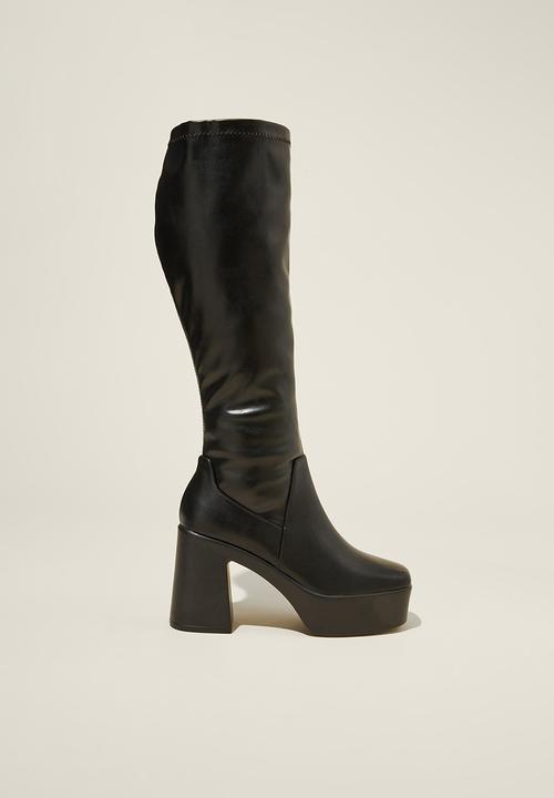 Cotton On - Hanna platform calf boot - black smooth vegan leather