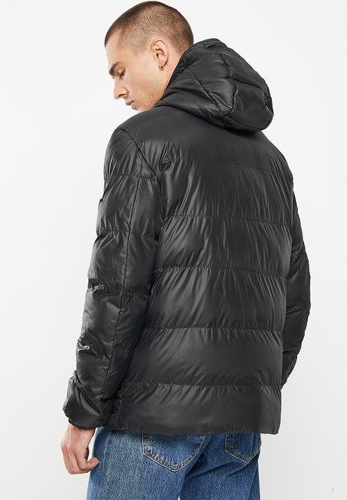 Aca Joe - Mens aca joe irridescent hooded zip thru jacket puffer - black