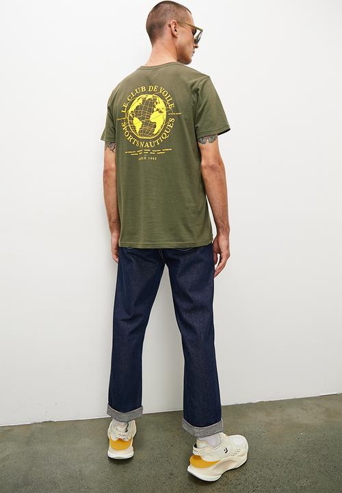 Superbalist - Le club de voile reg fit graphic crew neck tee - dark olive