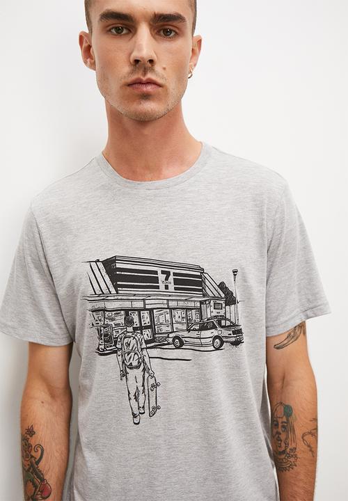 Superbalist - Placement print reg fit crew tee - grey melange