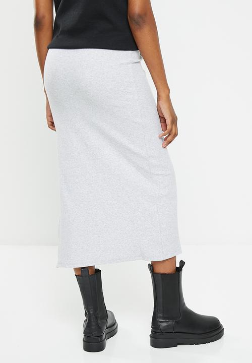 Cotton On - Maternity friendly rib knit maxi skirt - light grey marle