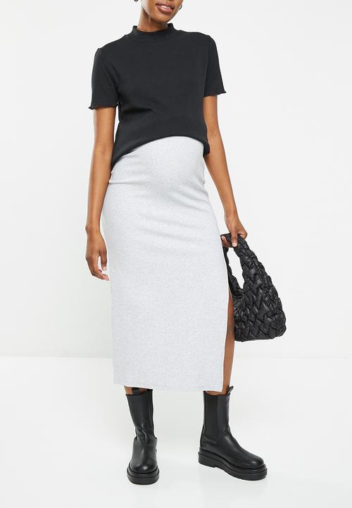 Cotton On - Maternity friendly rib knit maxi skirt - light grey marle