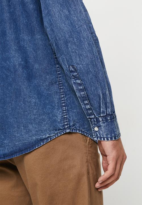 Vertigo - Mens vertigo stretch denim shirt long sleeve  - rinse denim wash