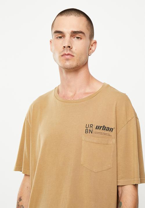 urban° - Mens urban pigment dyed pocket  tee short sleeve - brown