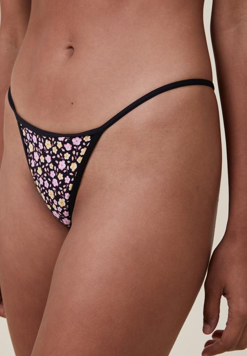 Cotton On - Tiny invisible tanga G string - tiny ditsy floral pink black