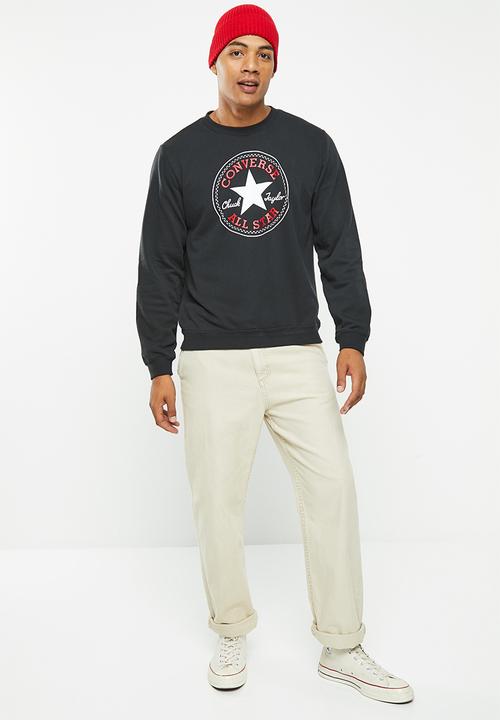 Converse - Standard fit center front large chuck patch core crew ft - black