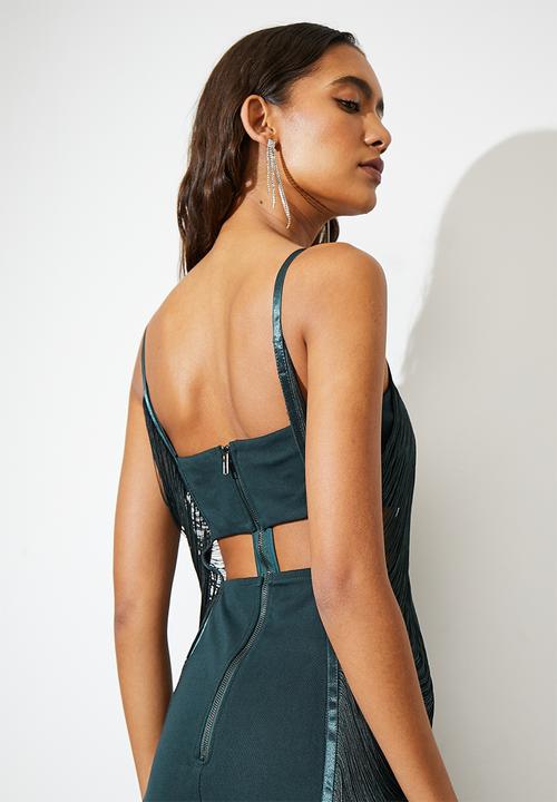 VELVET - Cutout fringe midi dress - deep teal
