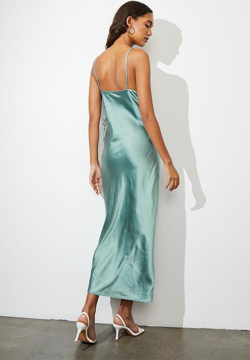 VELVET - Side lace up strappy slip dress - duck egg