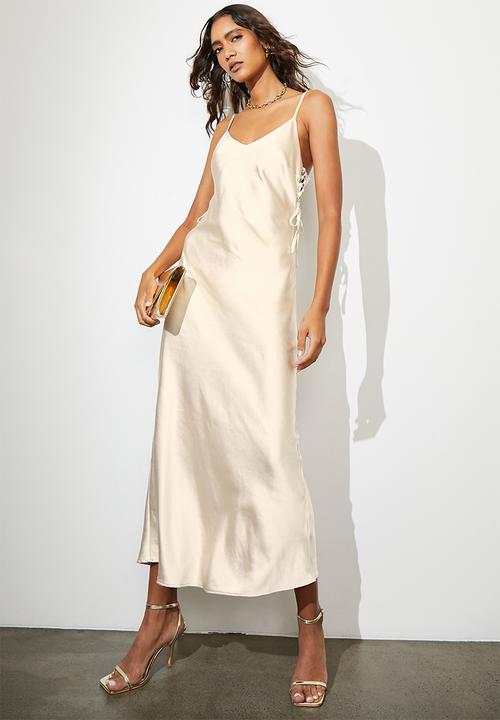 VELVET - Side lace up strappy slip dress - cream