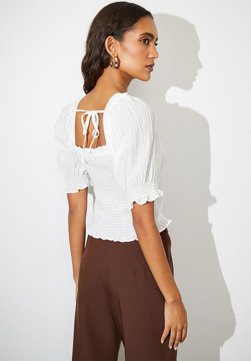 Superbalist - Puff sleeve shirred top - white