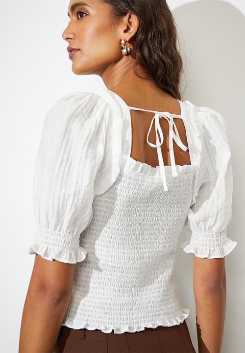 Superbalist - Puff sleeve shirred top - white