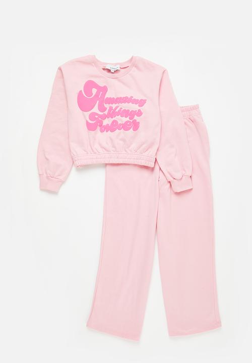 Superbalist - Wide leg jogger & sweat top set - light pink