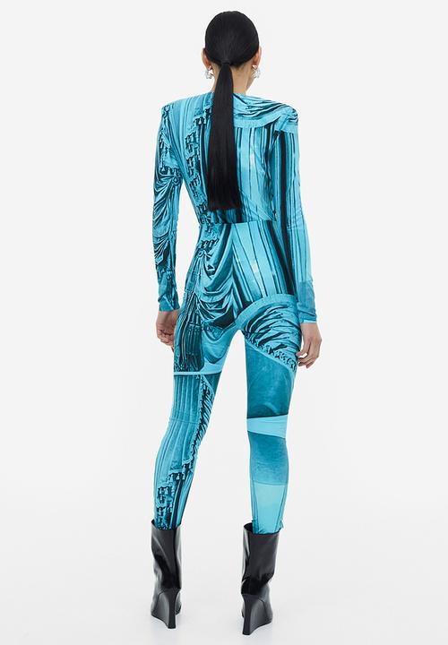 H&M - H&M Studio: Printed corset-waist leggings - turquoise/patterned