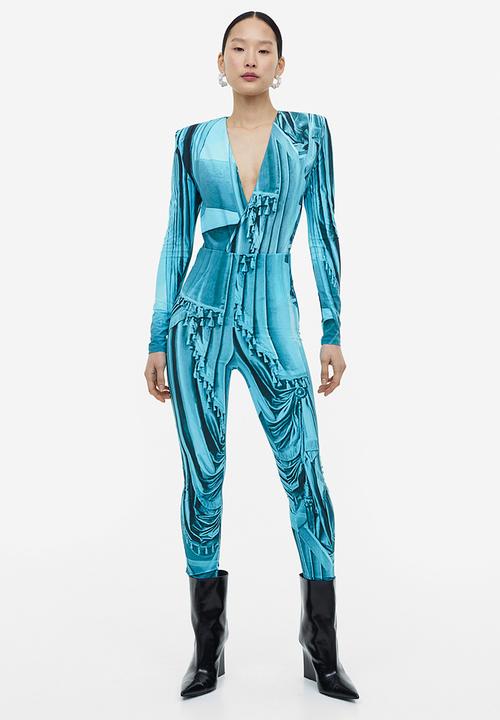 H&M - H&M Studio: Printed corset-waist leggings - turquoise/patterned