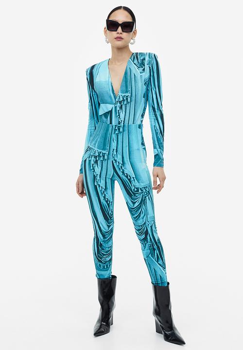 H&M - H&M Studio: Printed corset-waist leggings - turquoise/patterned