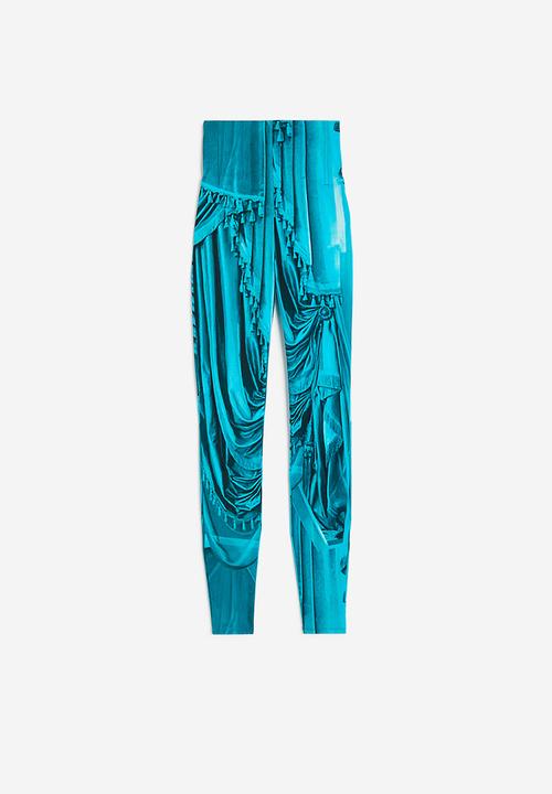 H&M - H&M Studio: Printed corset-waist leggings - turquoise/patterned