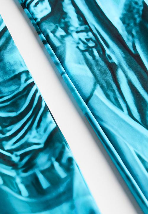 H&M - H&M Studio: Printed corset-waist leggings - turquoise/patterned