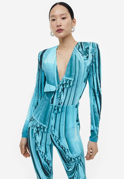 H&M - H&M Studio: Printed wrapover body - turquoise/patterned
