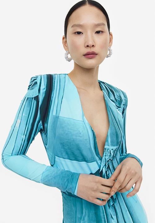 H&M - H&M Studio: Printed wrapover body - turquoise/patterned