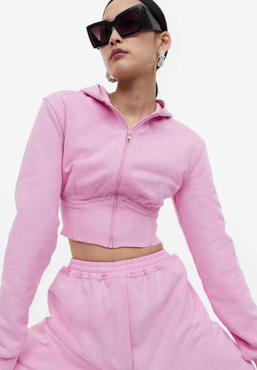 H&M - H&M Studio: Cropped zip-through hoodie - light pink