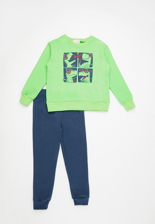 Superbalist - Boys printed tracksuit - green & navy