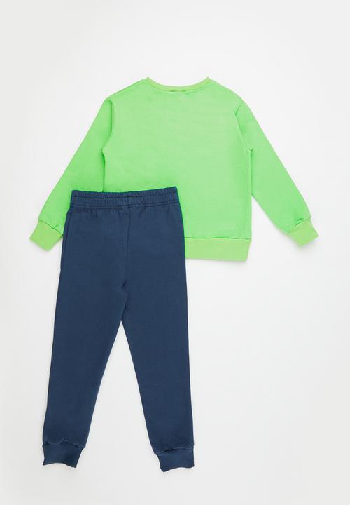 Superbalist - Boys printed tracksuit - green & navy