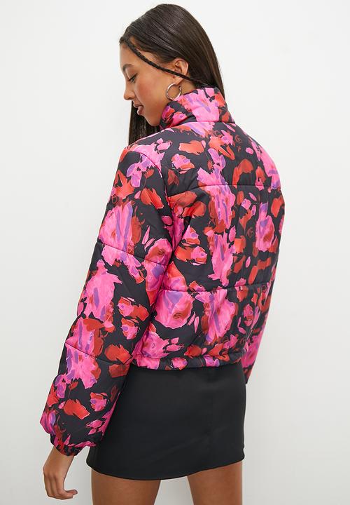 Blake - Cropped puffer - black & red print
