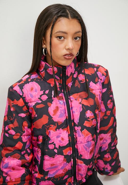 Blake - Cropped puffer - black & red print