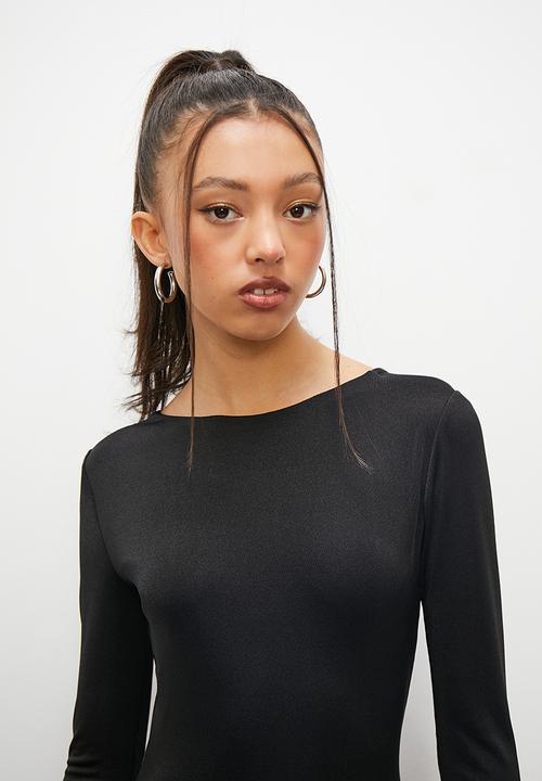 Blake - Slinky long sleeve mini dress - black