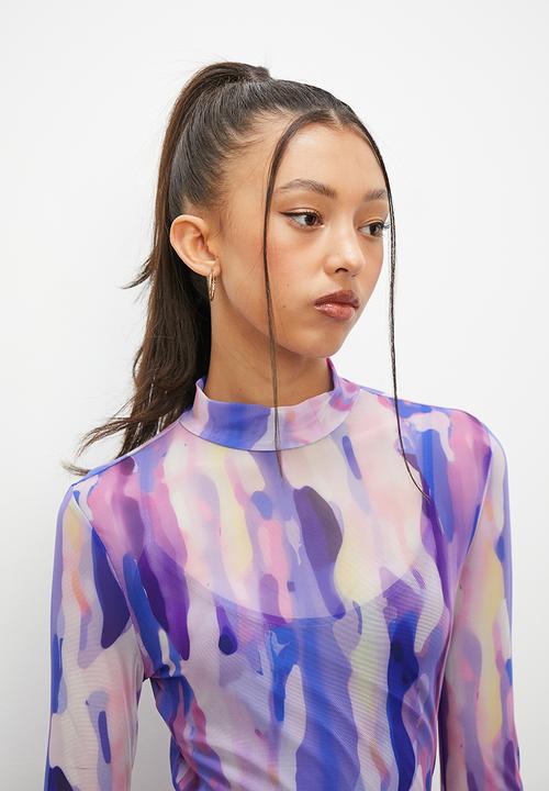 Blake - Printed mesh bodycon - soft focus