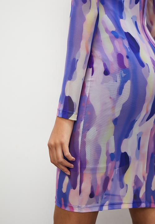 Blake - Printed mesh bodycon - soft focus