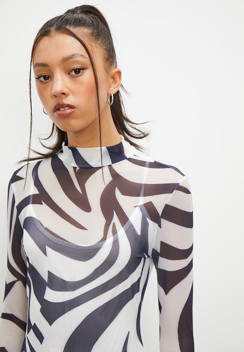 Blake - Printed mesh bodycon - spliced geo