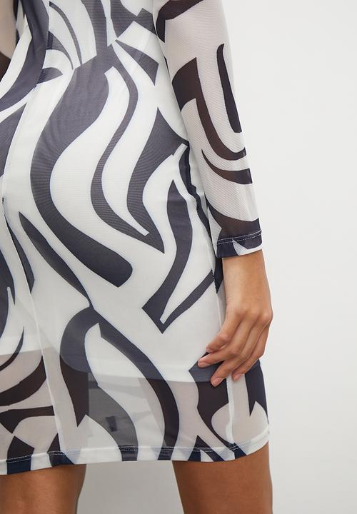 Blake - Printed mesh bodycon - spliced geo