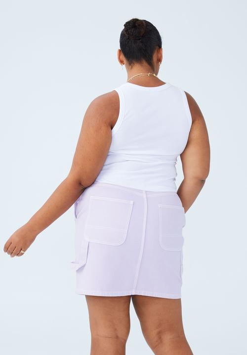 Cotton On - Curve cargo denim mini skirt - lilac