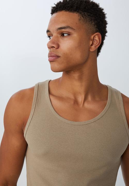 Cotton On - 2x2 rib tank - gravel stone