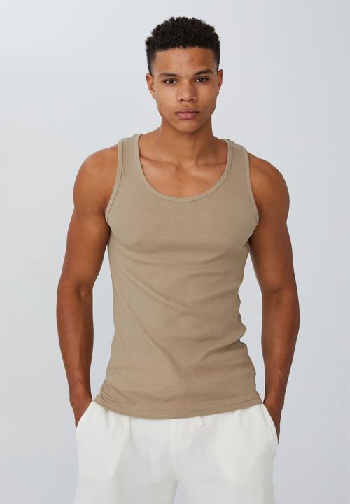 Cotton On - 2x2 rib tank - gravel stone
