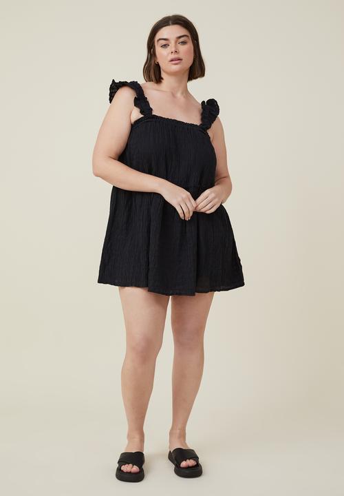 Cotton On - Curve farrah dobby mini dress - black
