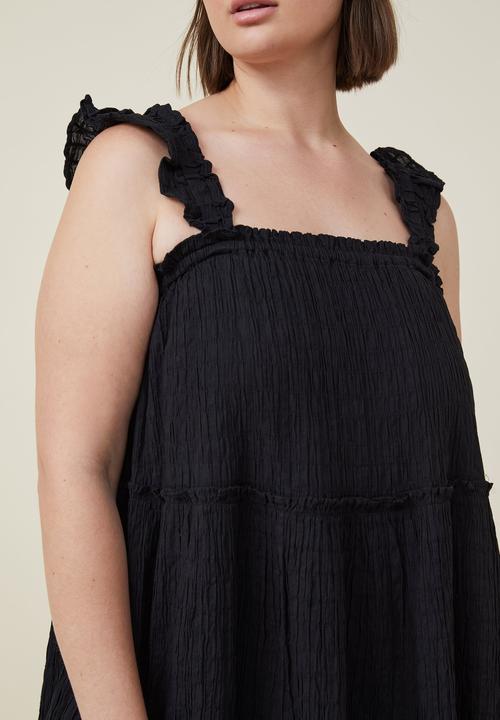 Cotton On - Curve farrah dobby mini dress - black
