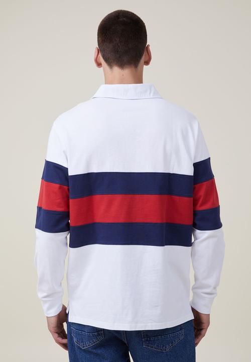 Cotton On - Rugby long sleeve polo - white red tri stripe