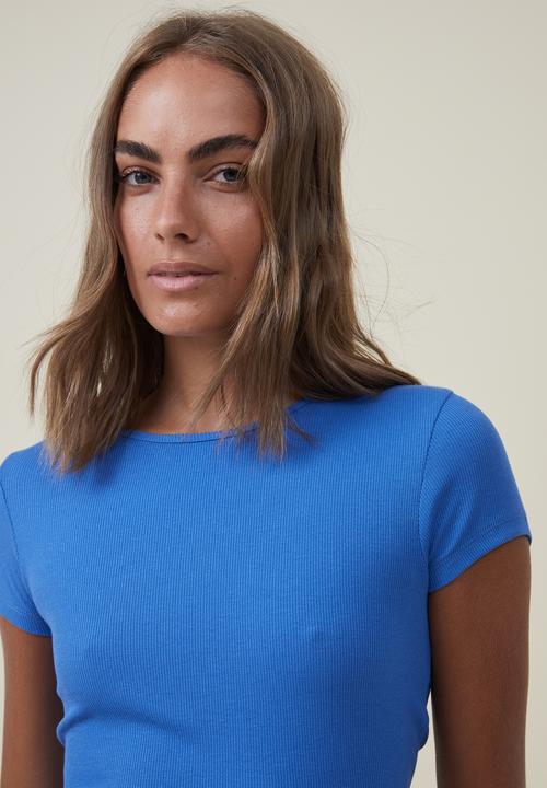 Cotton On - The one organic rib crew short sleeve tee - cobalt