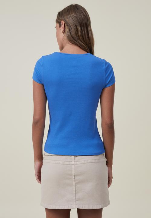 Cotton On - The one organic rib crew short sleeve tee - cobalt