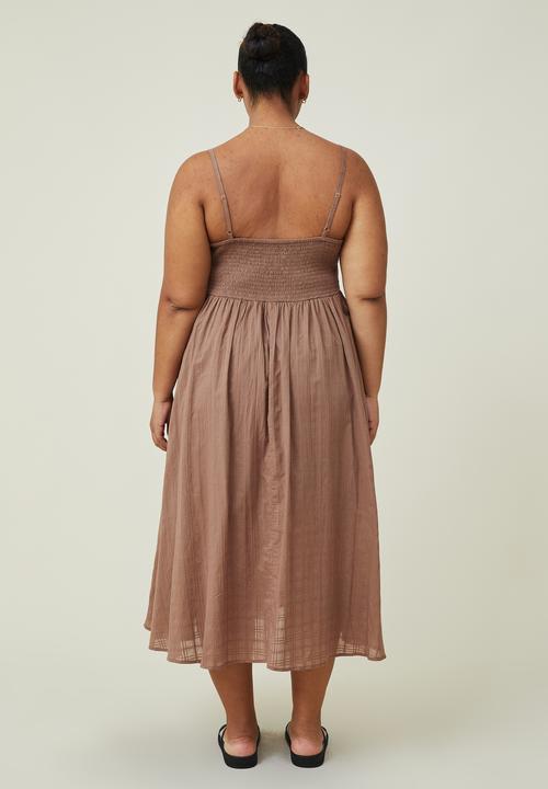 Cotton On - Curve tiane strappy midi dress - russet brown