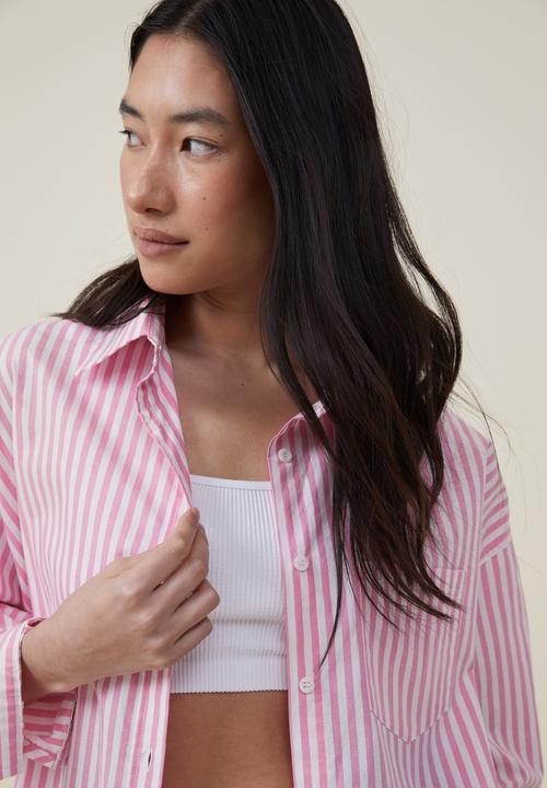 Cotton On - Dad shirt - candy pink pinstripe