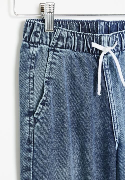 H&M - Relaxed fit denim joggers - denim blue/light denim blue