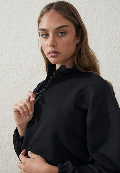 Cotton On - Half zip crop jumper - black