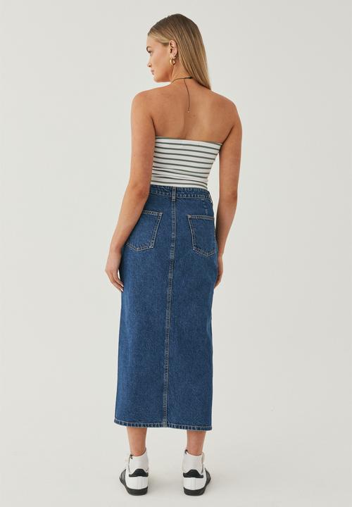 Supré  - Denim split maxi skirt - true blue