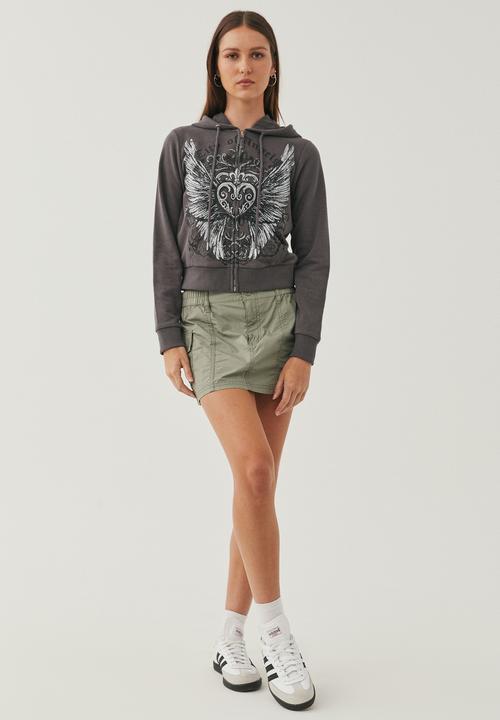 Supré  - Avril graphic zip thru hoodie - granite grey/winged heart