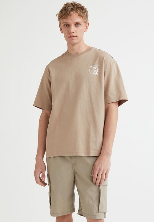 H&M - Relaxed fit printed T-shirt - beige/wolf
