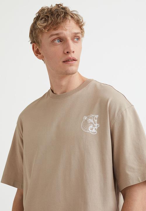 H&M - Relaxed fit printed T-shirt - beige/wolf