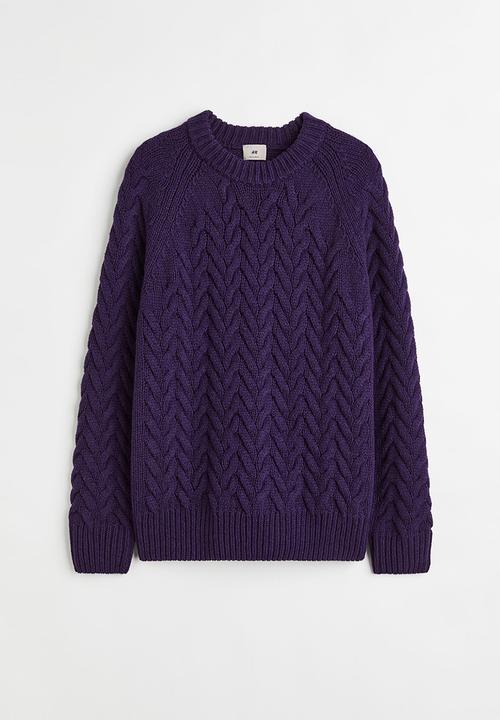 H&M - Regular fit wool-blend cable-knit jumper - dark purple